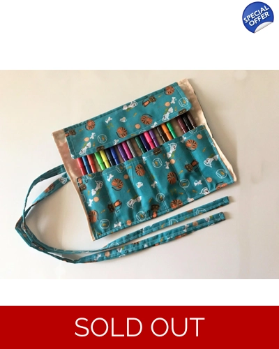 Cat fabric roll up pencil case, green kids cotton pencil roll, pencil pouch, Secret Santa, Stocking Cat fabric roll up pencil case, green kids cotton pencil roll, pencil pouch, Secret Santa, Stocking